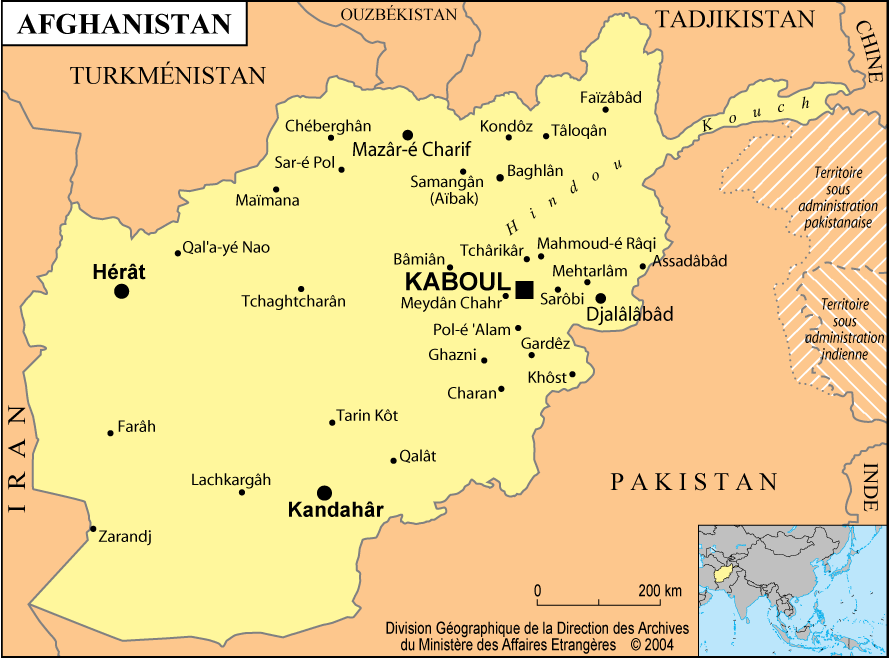 carte Afghanistan - les grandes villes et pays frontaliers
